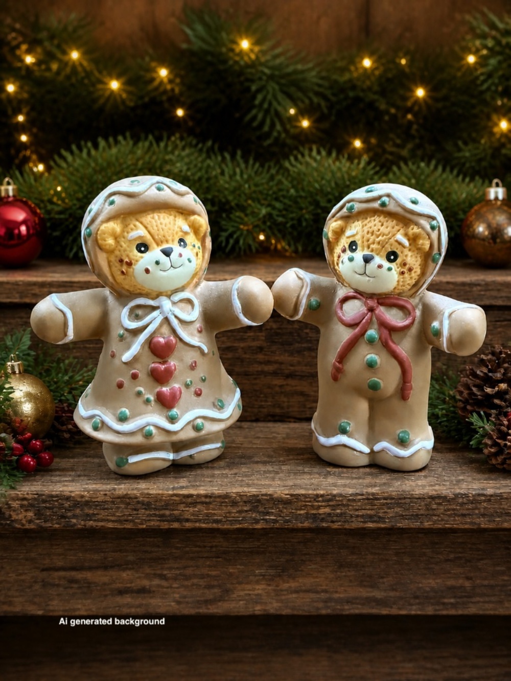 1991 ENESCO Lucy & Me Christmas Gingerbread Bear Figurines